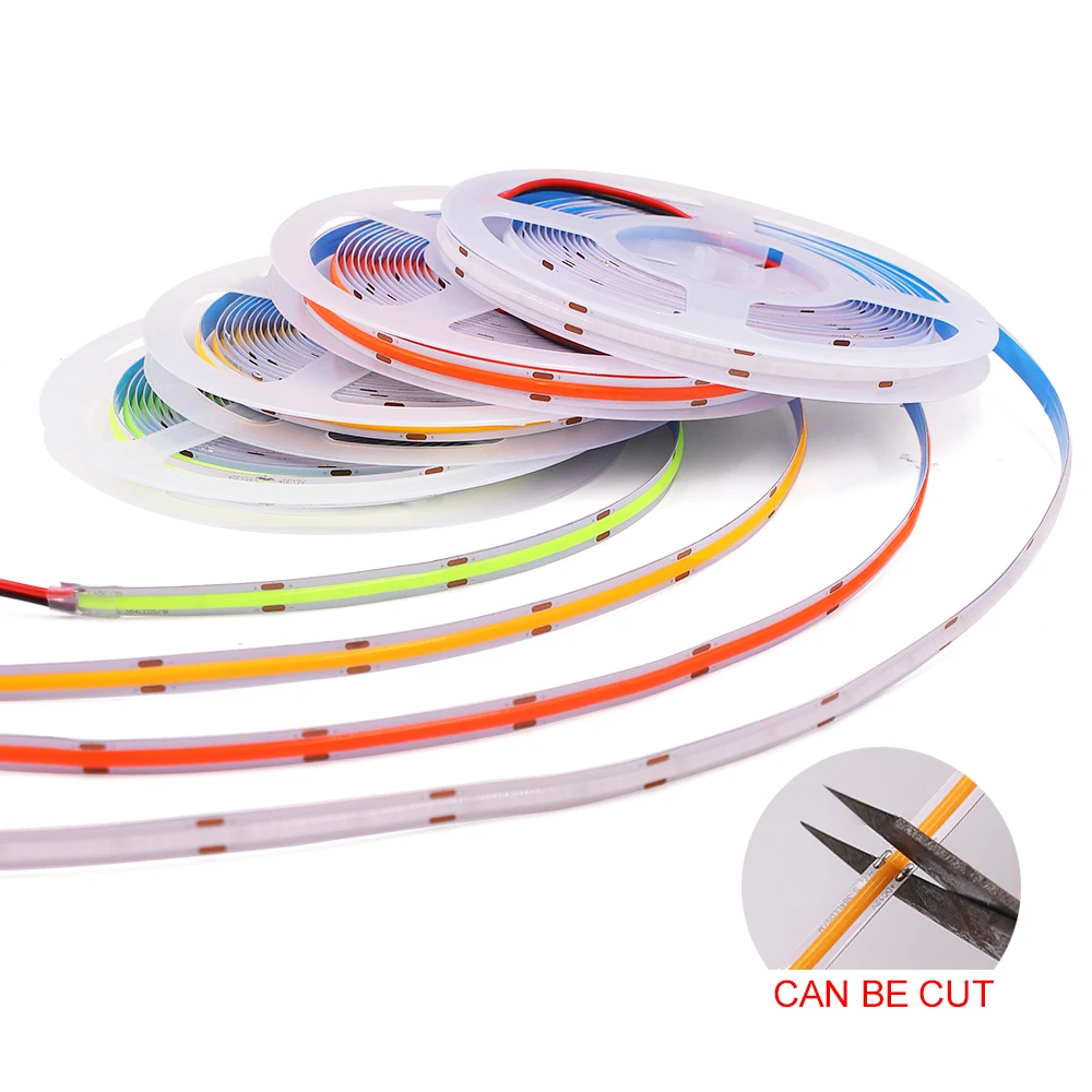 

COB LED Strip Light 12V 24V High Density Flexible LED Tape 300 308 384 528 Leds Linear Ribbon Neutral White Blue Red Yellow
