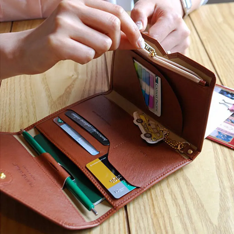 

2021 PU Leather Fashion Travel Multifunctional Passport Bag Korean Of Men And Women Purse Three-Fold Document Holder Wholesale