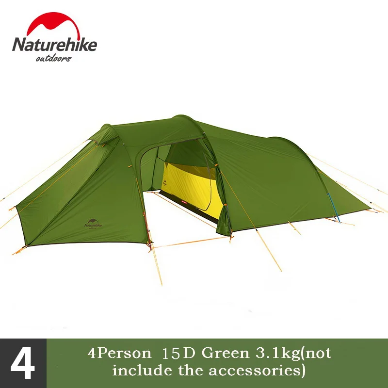 15D green 4Person Naturehike Opalus Открытый Сверхлегкий тоннель с силиконовым покрытием палатка 2 3 4 человек 20D 210T ткань палатки с ковриком зеленый оранжевый - Цвет: 15D green 4Person