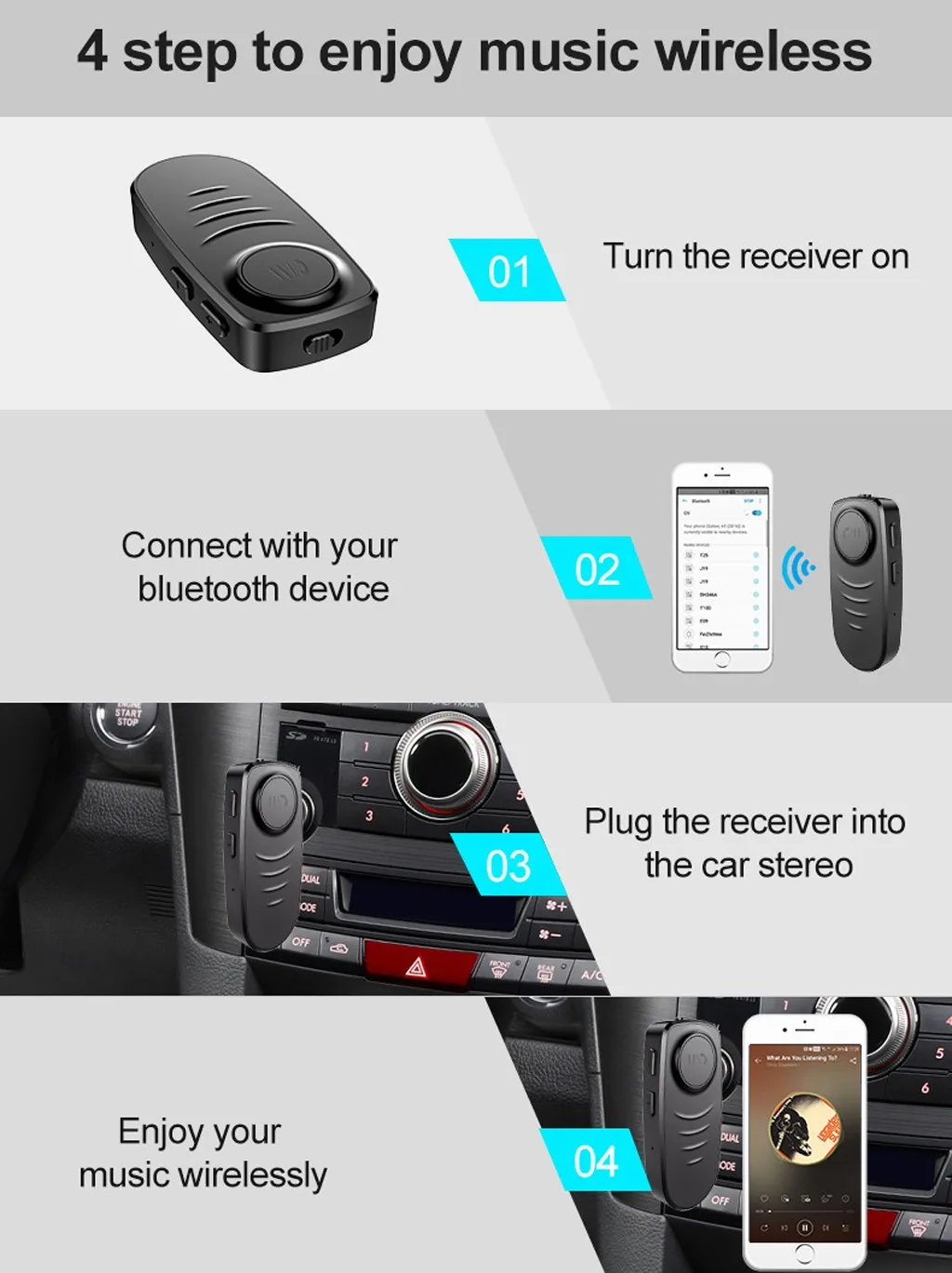 Автомобильный Bluetooth аудио приемник портативный 5 0 беспроводной 3 мм разъем