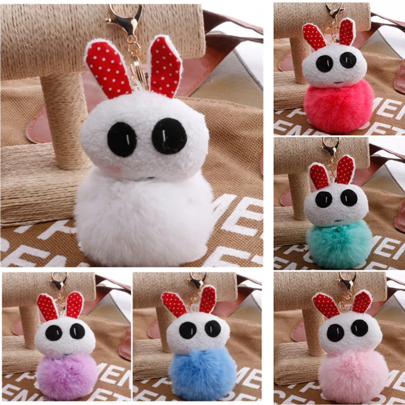 

8pcs/Lot Fluffy Faux Rabbit Fur Pompon Bunny KeychainTrinket Kids Toy Pompom Rabbit Key Ring Car Key Chain Jewelry New Year Gift