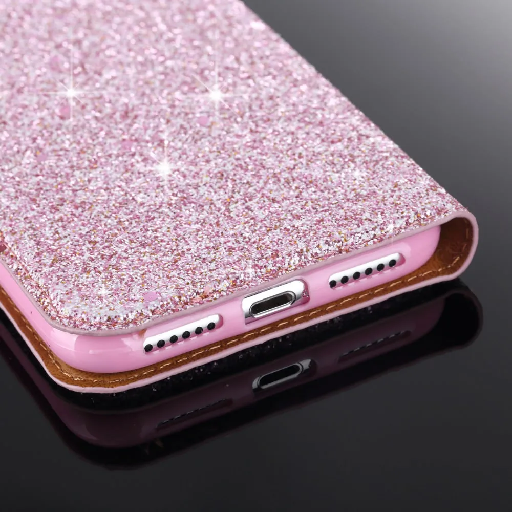 LLZ.COQUE Sparkle Flip PU Leather Magnetic Wallet Stand Case for XS MAX 7 8 PLUS X 5 5S SE 6 6S Bling Capas Fundas Coque | Мобильные