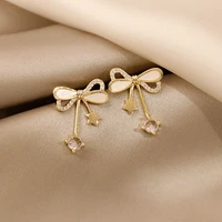korea new fashion jewelry 14k real gold plating sweet small bow shell earrings exquisite stars girls gift womens earrings