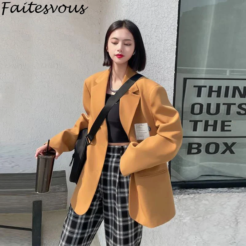 

Oversize Wide Shoulder Blazers Women Korean Loose Suit Jackets Female Auutmn 2021 New Long Sleeve Coats