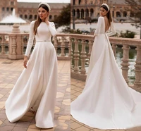robe mariage elegant soft satin wedding dresses long sleeve a line illusion back bride gowns 2021 hot sale vestido de noiva