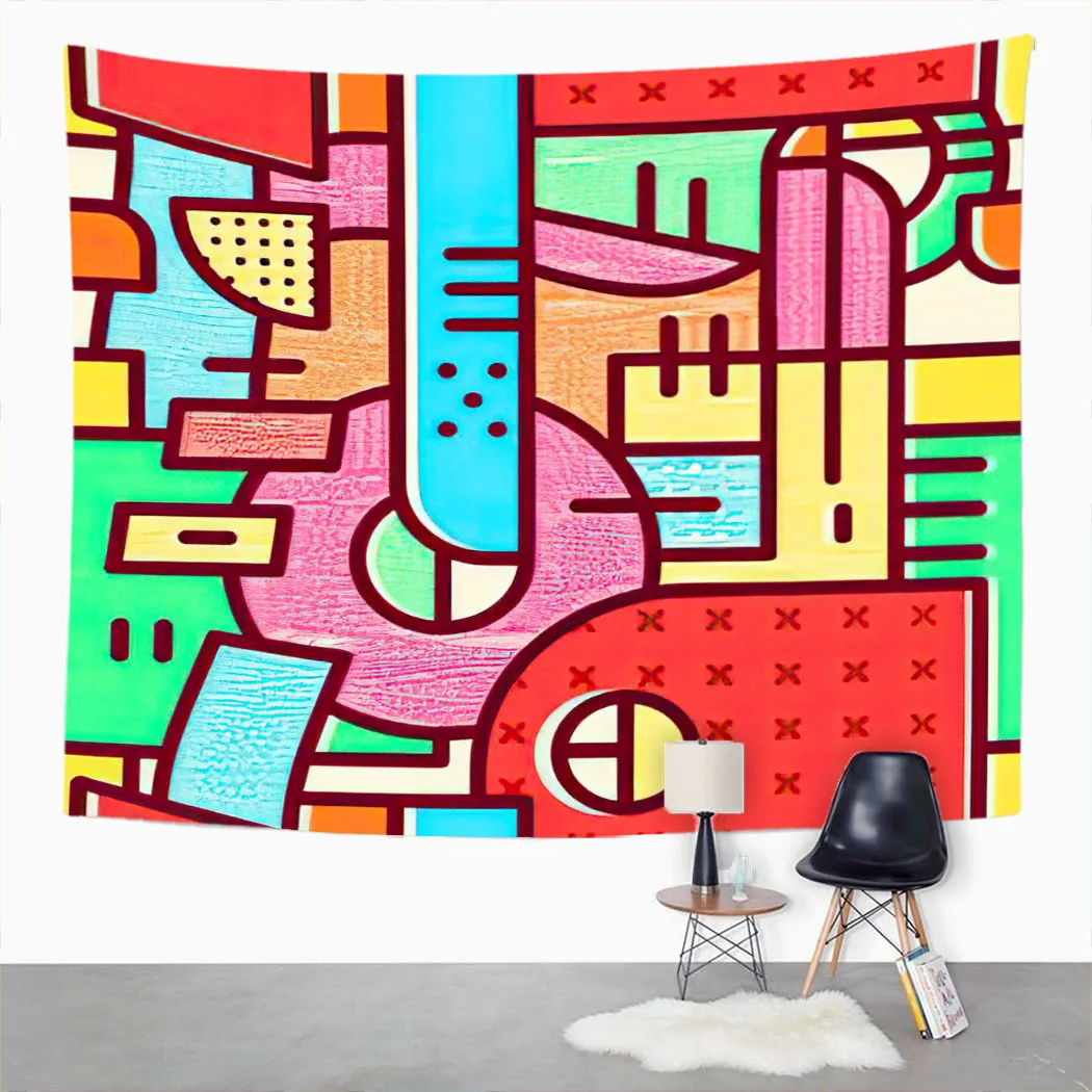 

Mysterious Fancy Colorfu Tapestry Psychedelic Abstract Polygonal Graphics Pattern Wall Hanging House Decoration Picnic Mat Gift