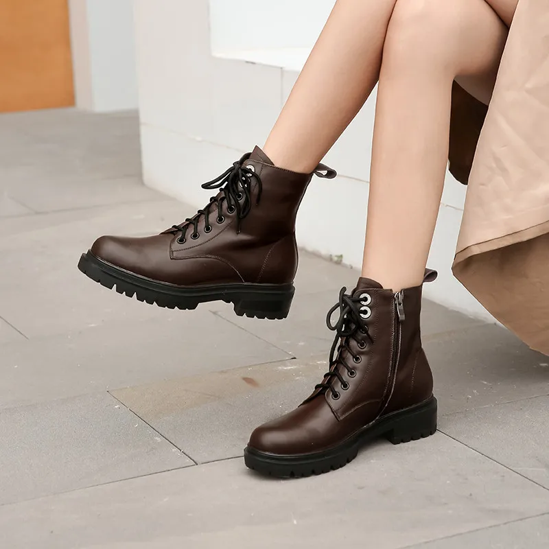 

FEDONAS Platform Women Ankle Boots Pumps Shoes Winter Autumn Shoes Woman Heels Cross Tied Working Round Toe Women's Boots