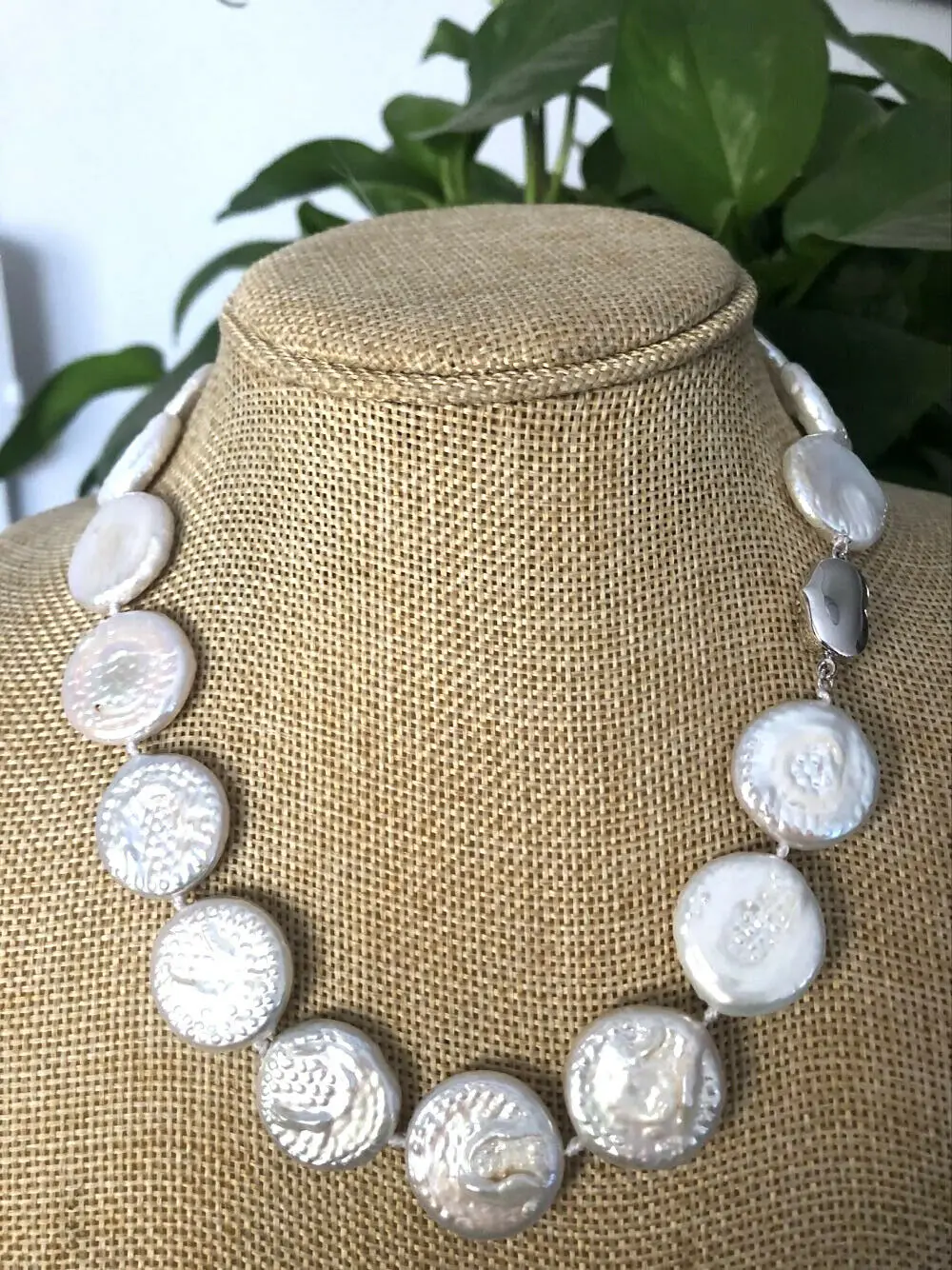 Огромное ожерелье из натурального пресноводного жемчуга 19-20 мм с серебряной застежкой