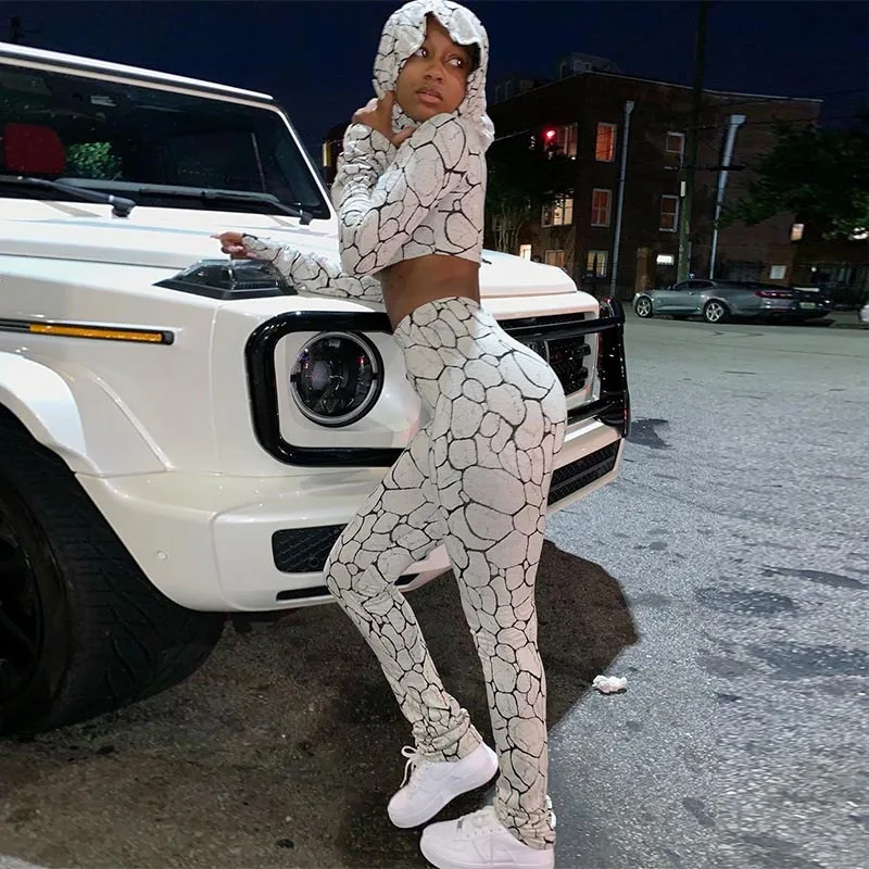 

Женский Брючный комплект из 2 предметов, пуловер с длинным рукавом и укороченные штаны с принтом, одежда для улицы на осень и зиму, 2021