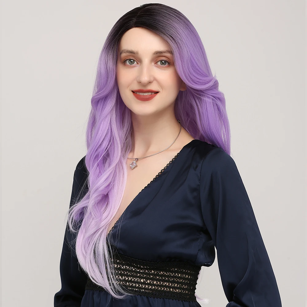 Синтетические парики фиолетового цвета для женщин Длинные Романтические