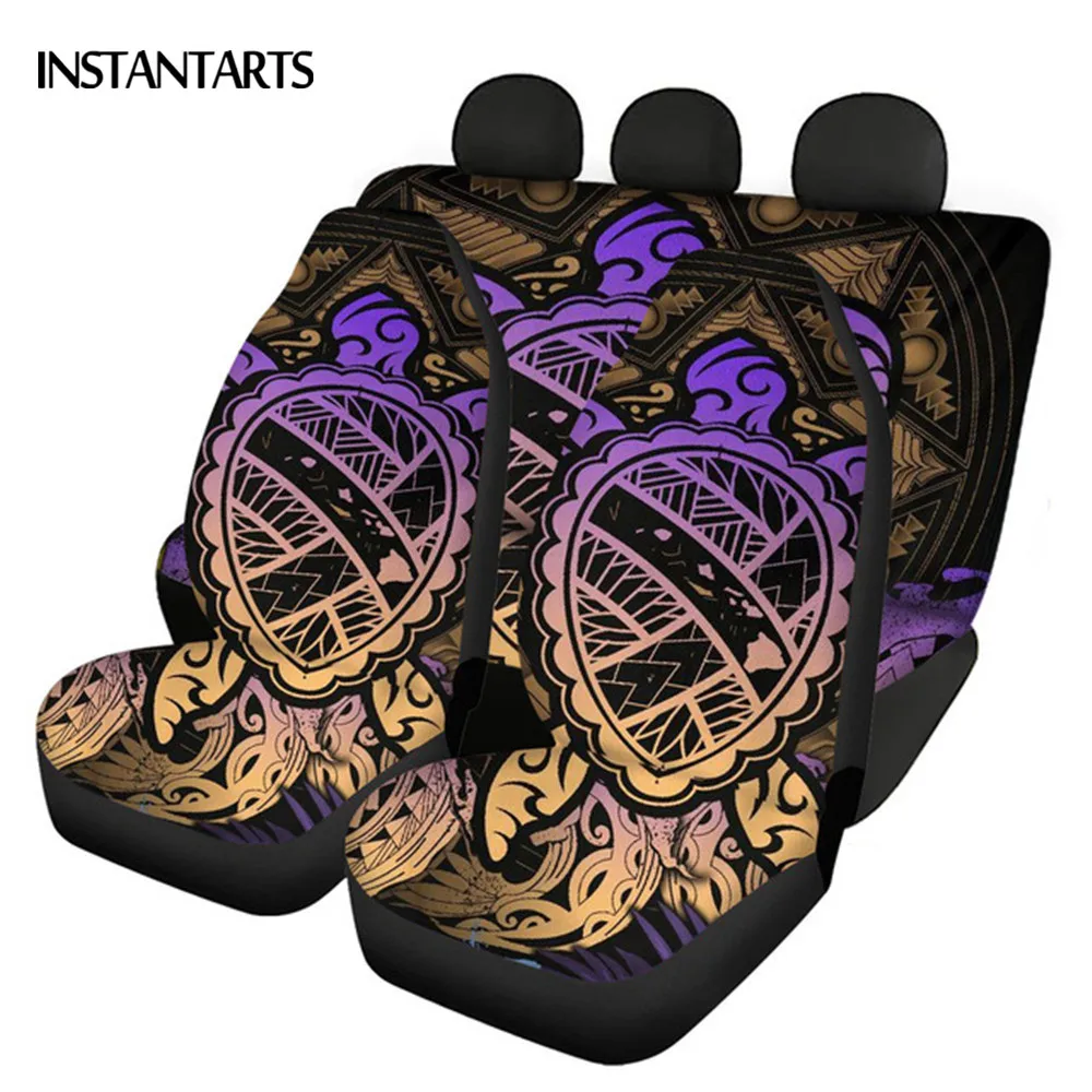 

INSTANTARTS Sea Turtles Tribal Polynesian Hibiscus Prints Easy Clean Car Accessories Front and Back Car Seat Covers Comfortable