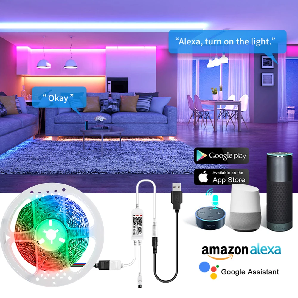 Умная светодиодная подсветка Wi-Fi ТВ Stip 5 В USB интеллектуальная Bluetooth многоцветная