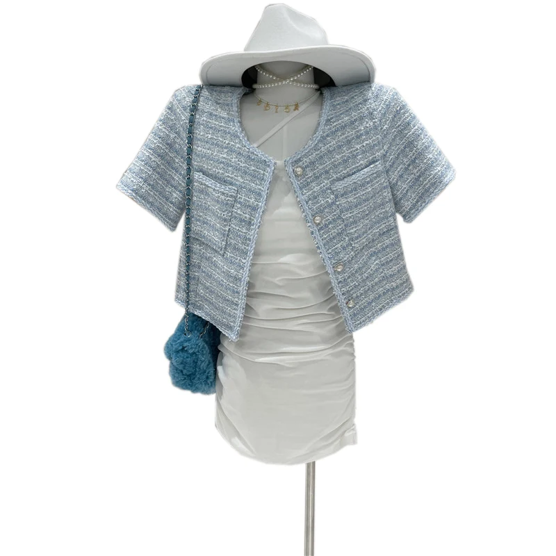 

tweed jacket woven tops the new spring/autumn 2021 female temperament single-breasted long-sleeved cardigan small coat