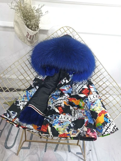 Black Royal Blue Зимняя меховая куртка для девочек; сезон осень-зима; детская верхняя одежда; пальто из натурального кроличьего меха; толстые теплые парки для маленьких мальчиков; TZ330 - Цвет: Black Royal Blue