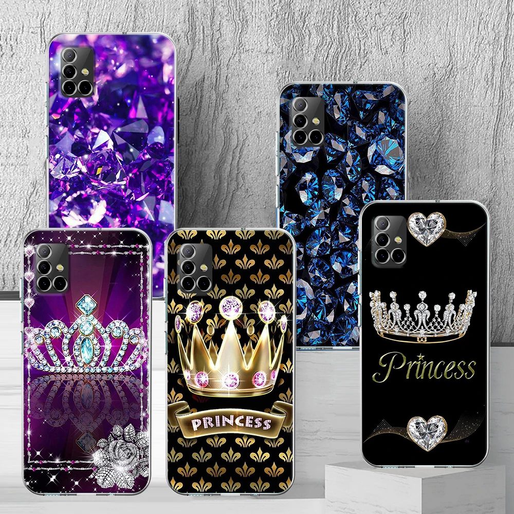 

Transparent Case For Samsung Galaxy A52 A51 A12 A32 A72 A21s A31 A02s A11 A91 A41 A42 A01 A81 Soft Cover Diamond Crown Printing