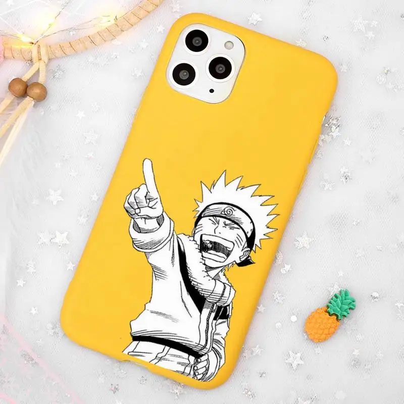 

Anime Naruto Sasuke cute funny Phone Case Candy Color Yellow for iPhone 11 12 pro XS MAX 8 7 6 6S Plus X 5S SE 2020 XR