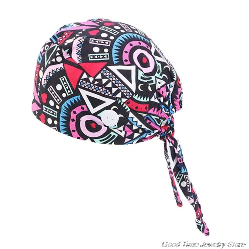 

Working Scrub Cap with Button Sweatband Star Paisley Floral Print Adjustable Tie Back Elastic Bouffant Hat Head Scarf F17 21