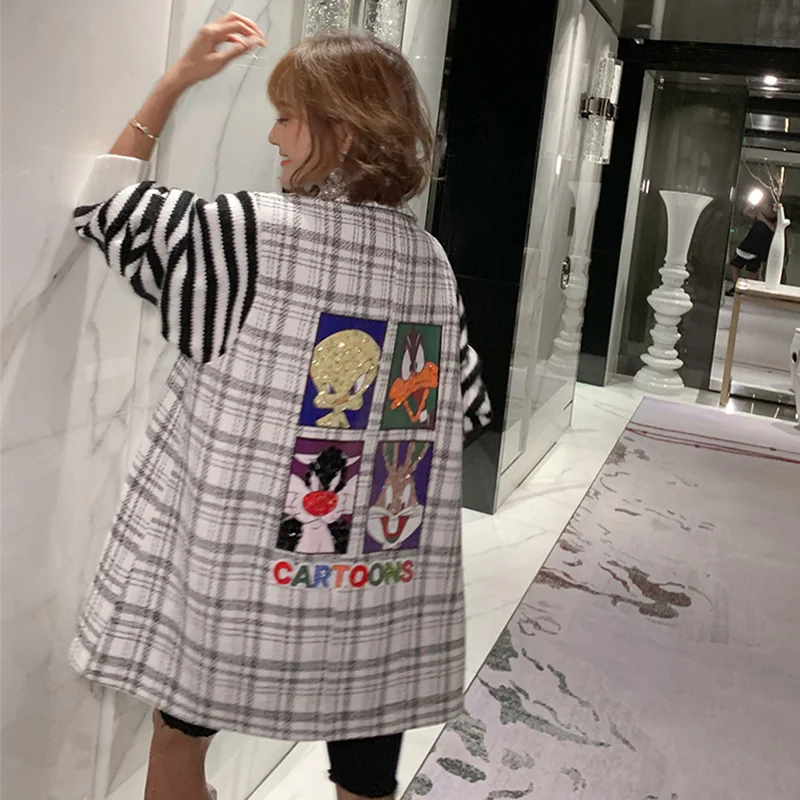 Осень 2019 Вязанные шерстяные куртки с длинным рукавом женские шикарные v-образным