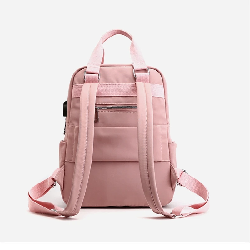 

Nylon Waterproof Backpack Women Travel Backpack USB Charging School Bags Fashion Casual Pink Girls Backpack Bags For Women