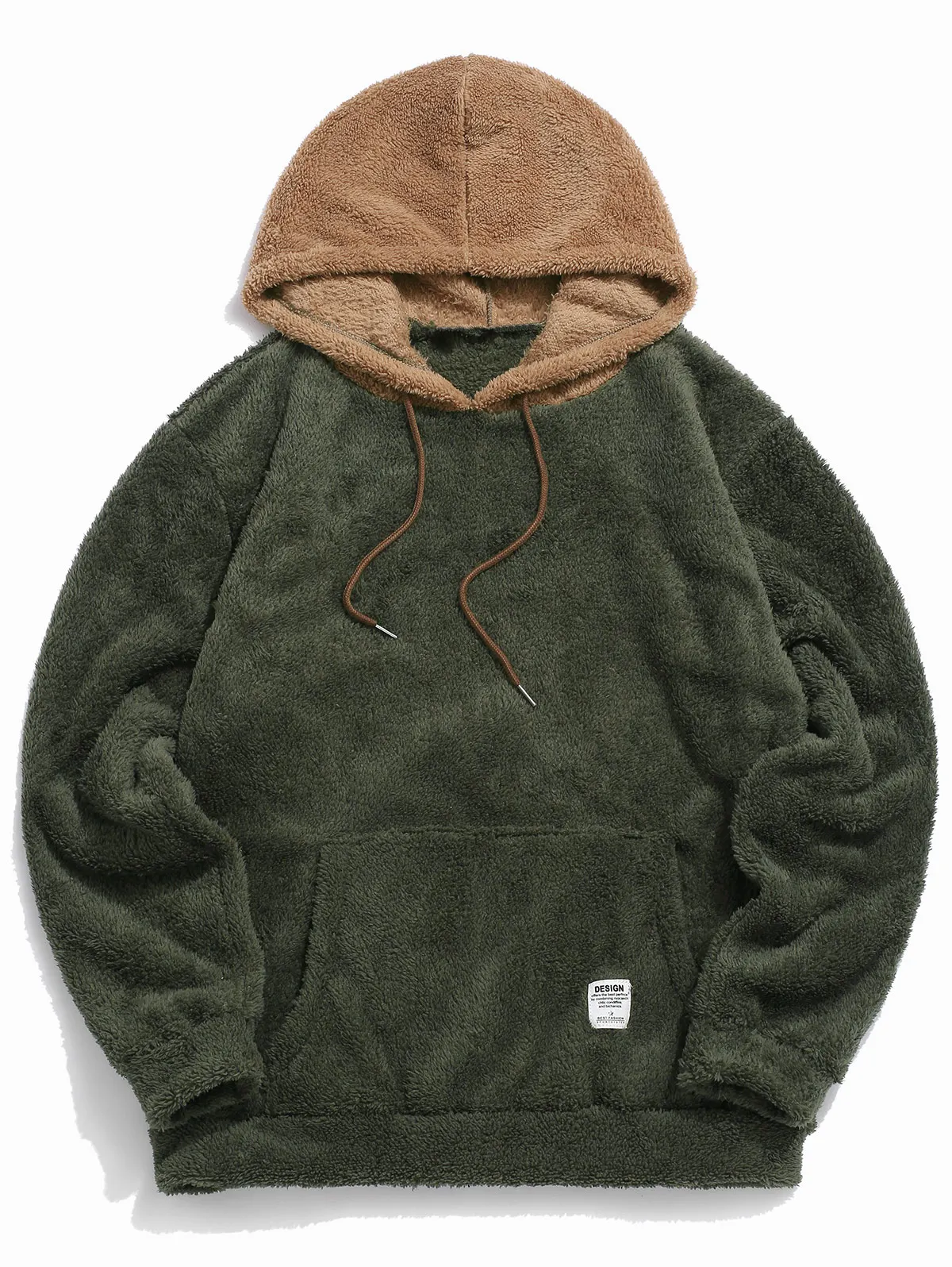 Army Green ZAFUL мужские толстовки с капюшоном с цветными блоками, пушистые пуловеры, мужские толстовки с капюшоном на шнурке, уличная одежда, одноцветные топы на осень - Цвет: Army Green