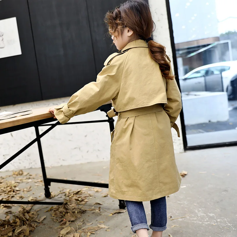 Подростковые плащи для девочек ветровки осенние длинные пальто цвета хаки
