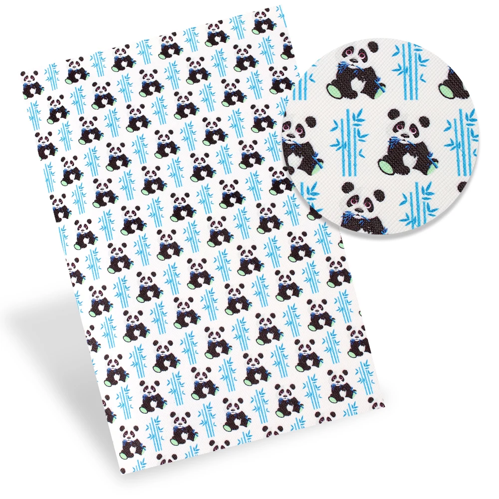

AHB 22*30cm 1pc Faux Leather Sheets Cartoon Panda Football Printed Synthetic Leather Fabric DIY Handmade Hair Bows Materials