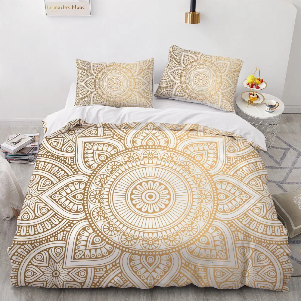 Fashion Mandala Flower Comforter Bedding Set 3D Design Bed Linen Quilt Cover Custom Single King Queen Size Simple Home Textile