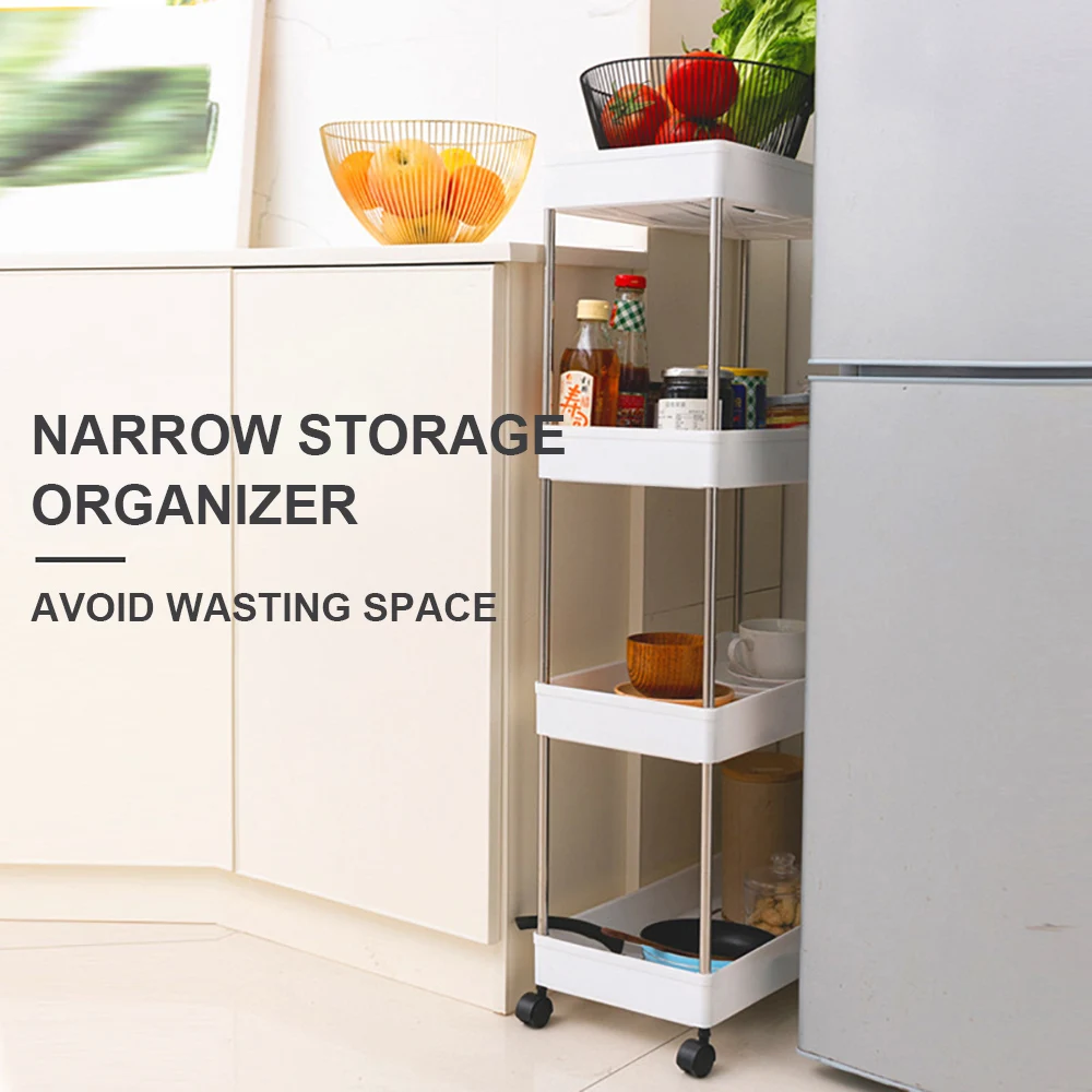 Movable 3/4 Tier Storage Organizer Rack Kitchen Bathroom Shelf Metal Rolling Trolley Cart Basket Stand Wheels Save Space Holder | Дом и сад