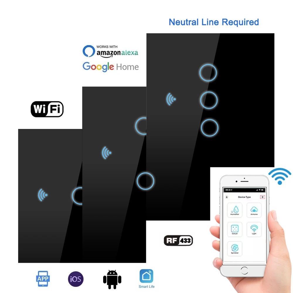 

Wi-Fi сенсорный светильник ель света 1 2 3 клавиши 1 канал умный выключатель света для Android IOS ЕС настенный сенсорный выключатель