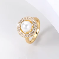 2021 trendy pearl statement rings for women charm luxury zircon pearls finger fashion wedding jewelry aesthetic rings bague