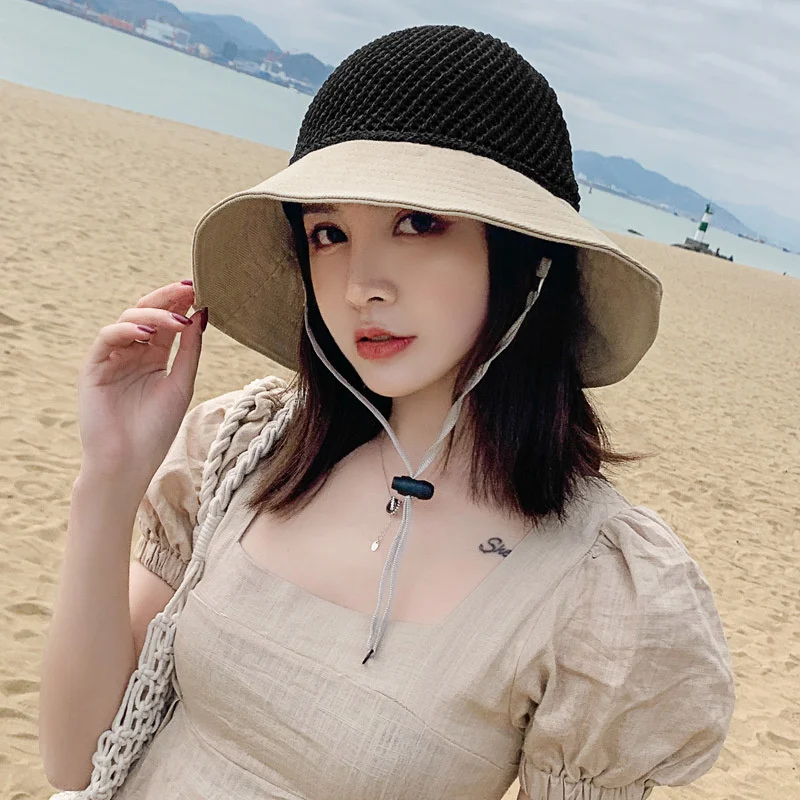 

New Women's Summer Sun Hat for Women Wide Brim Net Top Bucket Hat Straw Sun Visor Hat Outdoor Travel Floppy Beach Cap Foldable