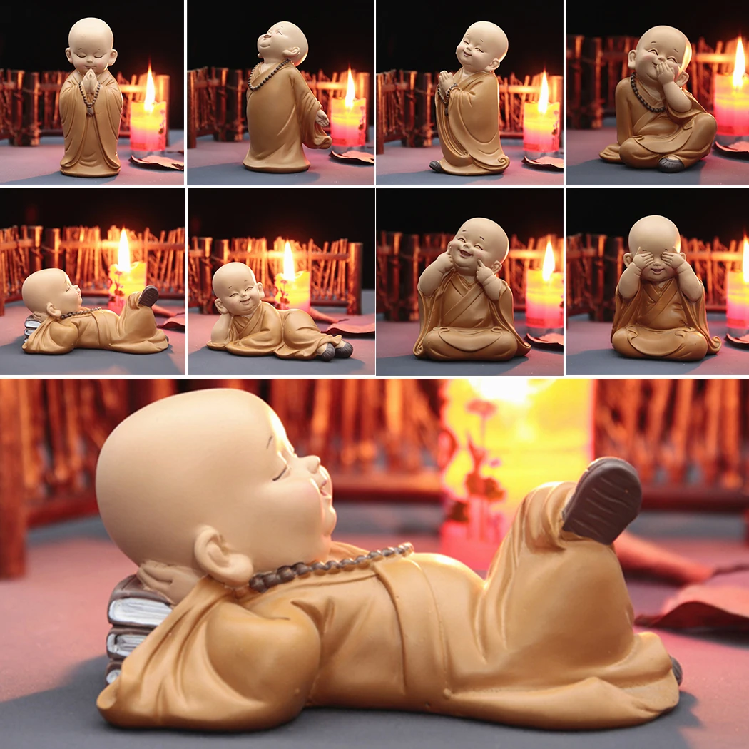 

1*Ornament -Buddhist Small Monk Statues Figurine Sculpture Handmade Car Home Decoration Little Puppet Office Table Decoration