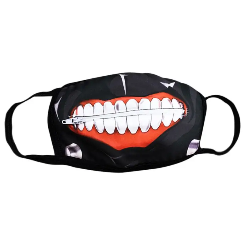 

Men Women Anime Anti Dust Mouth Mask Cartoon Zipper Teeth Printed Earloop Respirator Hip Hop Halloween Cosplay Party Costume