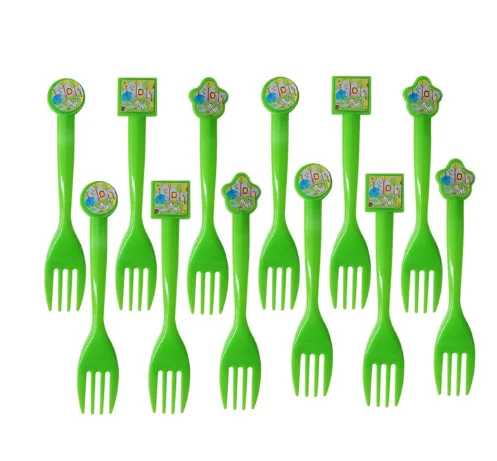 fork 12pcs Вечерние украшения в виде животных в джунглях, капкейки, тарелки, чашки, украшения для вечеринки на день рождения, детские подарки для мальчиков, вечерние украшения - Цвет: fork 12pcs