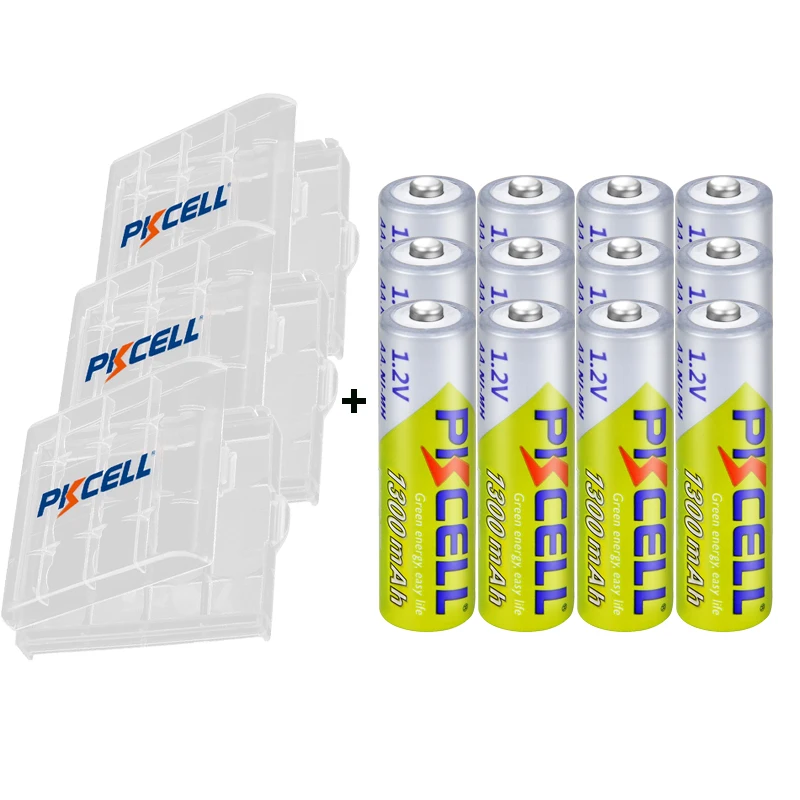 

Аккумулятор PKCELL AA, 12 шт., 1300 мАч, 1,2 В, NIMH, 1,2 В, 2 А, аккумуляторные батареи типа AA и 3 шт. Батарейный блок AA
