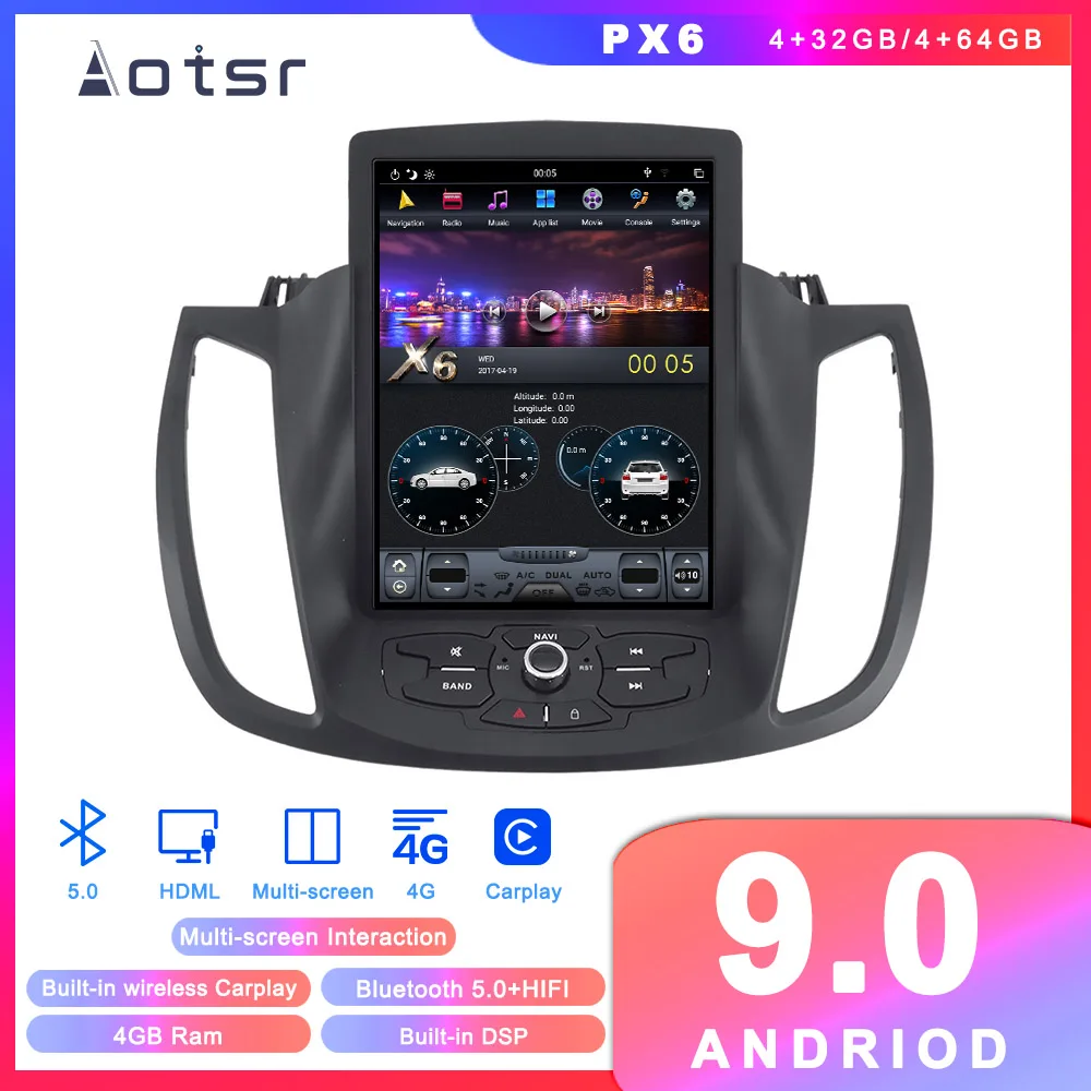 Автомобильный CD плеер Tesla Android 9 с GPS навигацией для Ford Kuga eshiper 2013 2018 автомагнитола