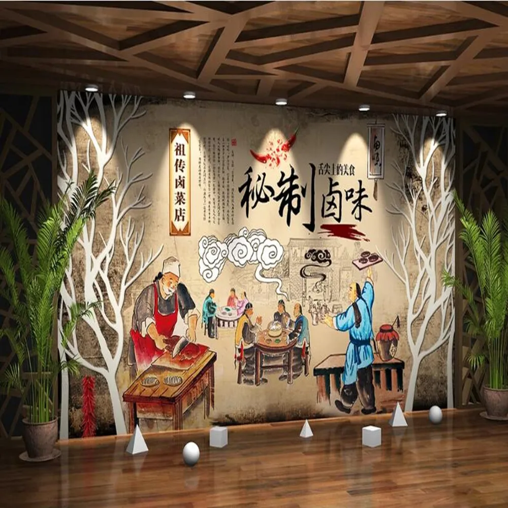 

milofi custom large wallpaper mural retro nostalgic hand-painted braised vegetables dining bedroom living room background wall