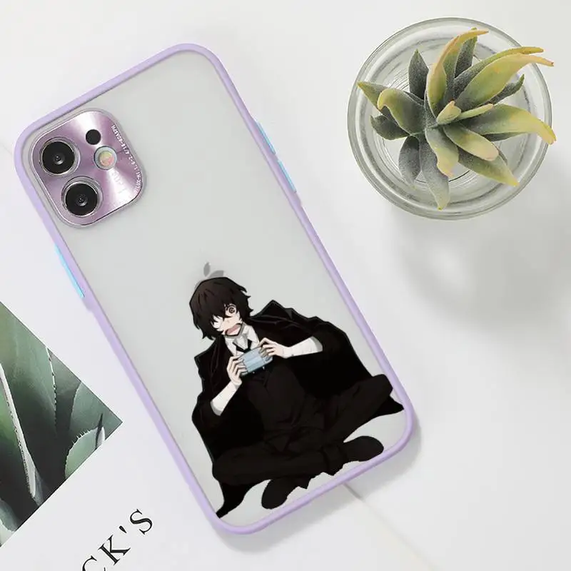 

Japan anime bungou stray Phone Case For iPhone 12 11 Mini Pro XR XS Max 7 8 Plus X Matte transparent Purple Back Cover