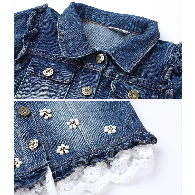 Dollplus/Новая Стильная джинсовая куртка для девочек; одежда для детей; весенне-осенние куртки для девочек; джинсовое пальто; модная детская верхняя одежда