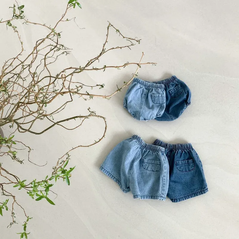 

2021 New Infant Baby Kids Harem Pants Cotton Jean Denim Shorts Newborn Boys Girls Diaper Cover Short Trousers PP Bloomers 6-24M