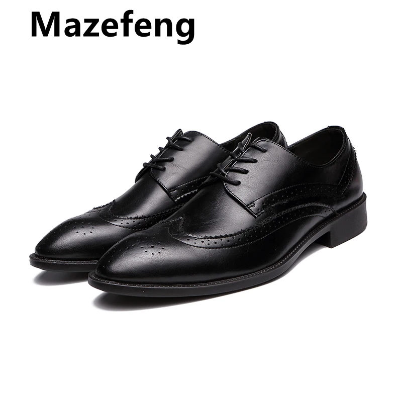 Mazefeng 2019 большой размер 38-47 мужские классические туфли черные свадебные зимние с