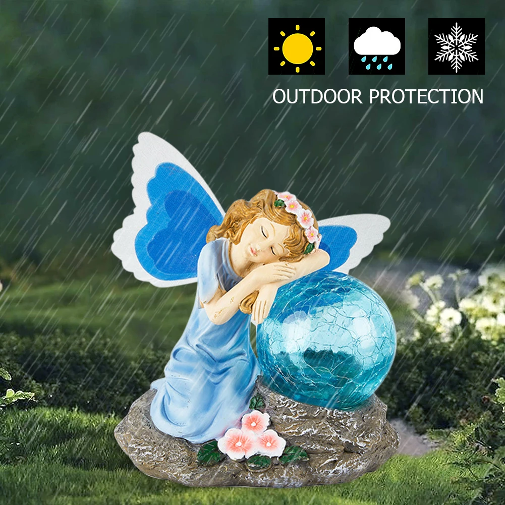 

Solar Outdoor Garden Waterproof Simulation Resin Flower Fairy Sculpture Lamp Villa Courtyard Landscape Decor Lamp Lawn Light