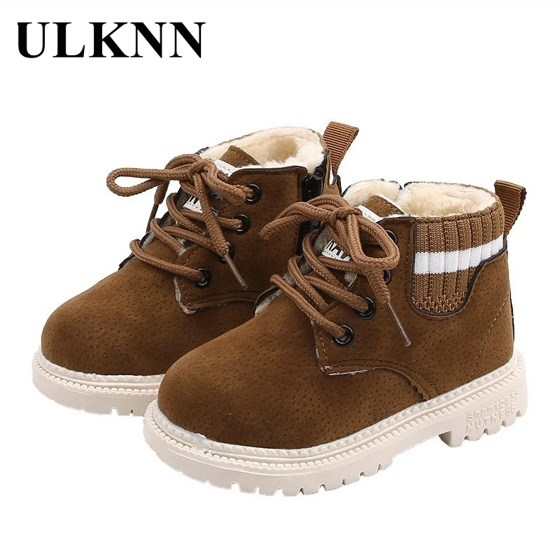 

ULKNN New Fashion Winter Children Martin Boots 2021 Latest Boy&girl Kids Matte Leather Flat Boots With Round Toe Zipper/laceup