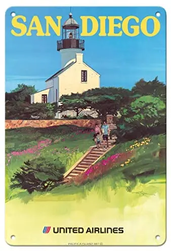 

Сан-Диего, Калифорния-маяк в старинной точке лома-авиакомпании Tom Hoyne c. Металлический жестяной знак