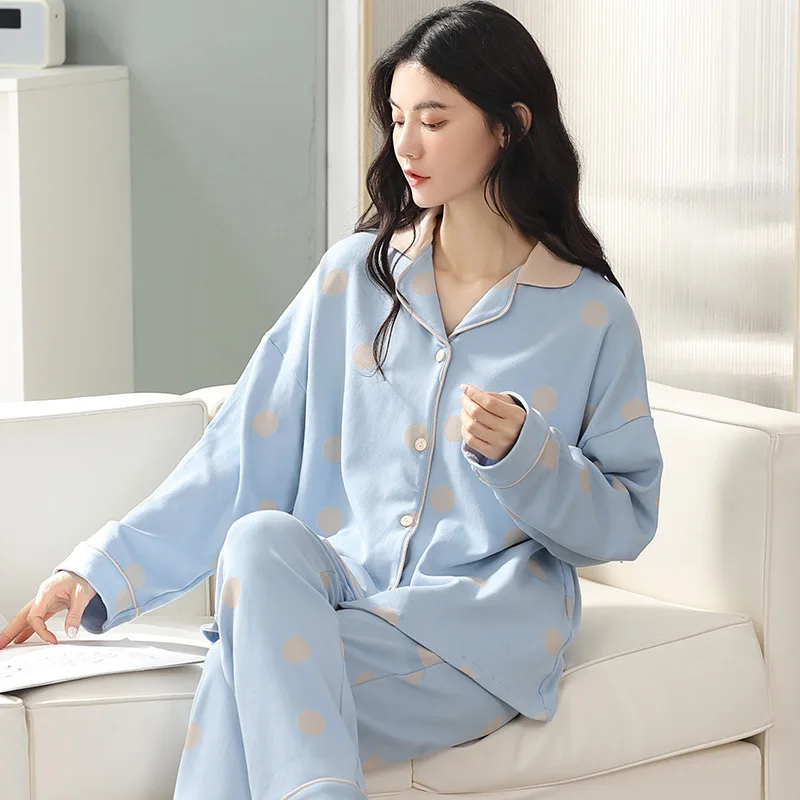 Новинка, Женский Осенний повседневный костюм из двух предметов из чистого хлопка с героями мультфильмов, одежда для сна, удобная одежда для сна, Свободный Повседневный пижамный комплект