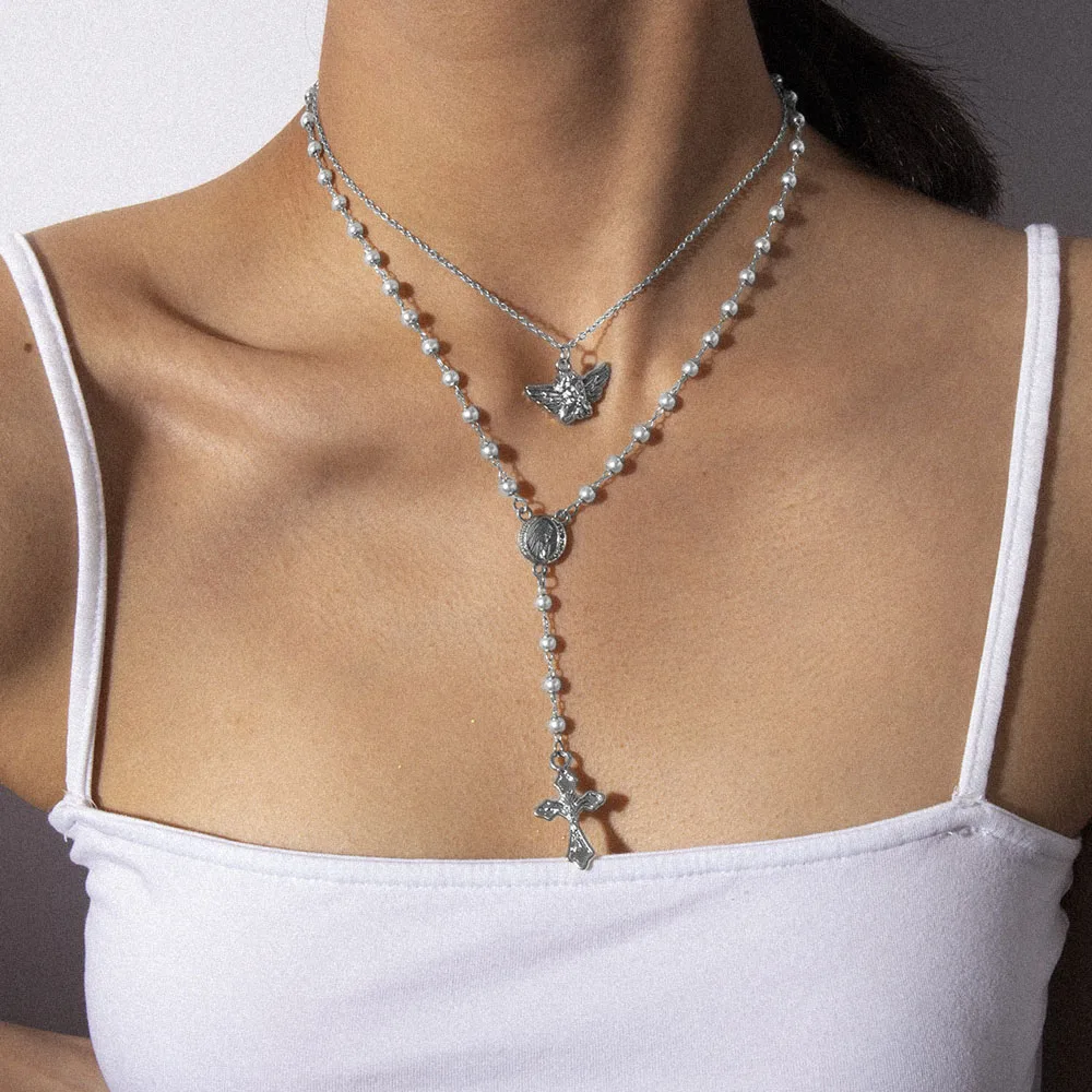 Длинные кисточки крест Иисус Дева Мария четки жемчужные бусы ожерелье Женщины