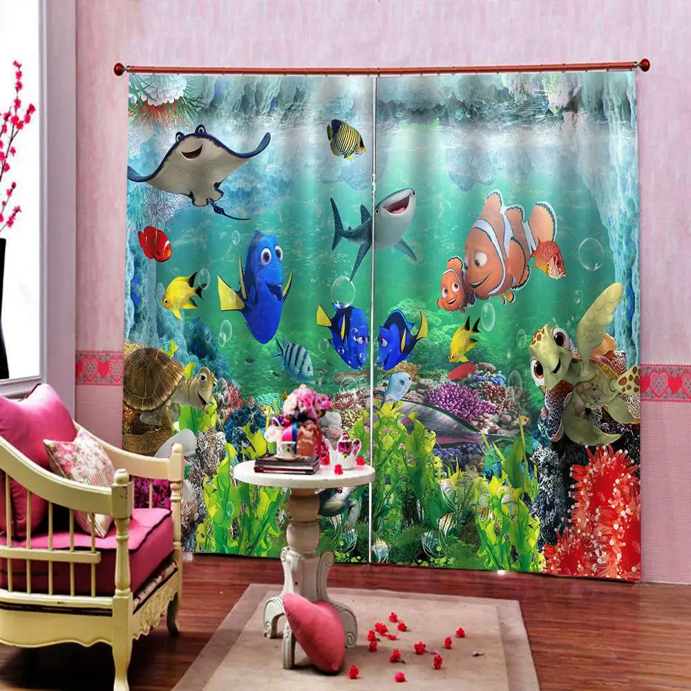 Мультфильм Подводный мир дельфинов занавес цифровой печати изображение