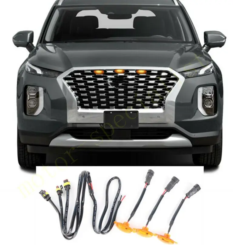 

3PCS Car Styling Accessories Front Grille LED Light Raptor Style Grill Cover For Hyundai Palisade 2020-2022 W/ Wire Speed