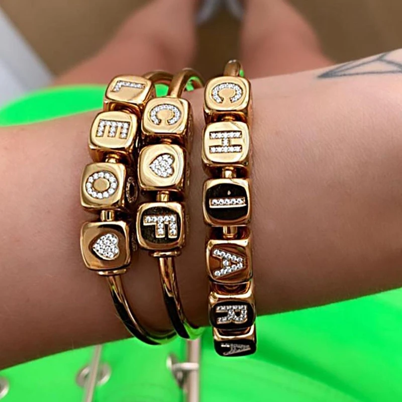 YN горячий кубический Бриллиантовый Браслет манжета с буквами и цифрами в форме