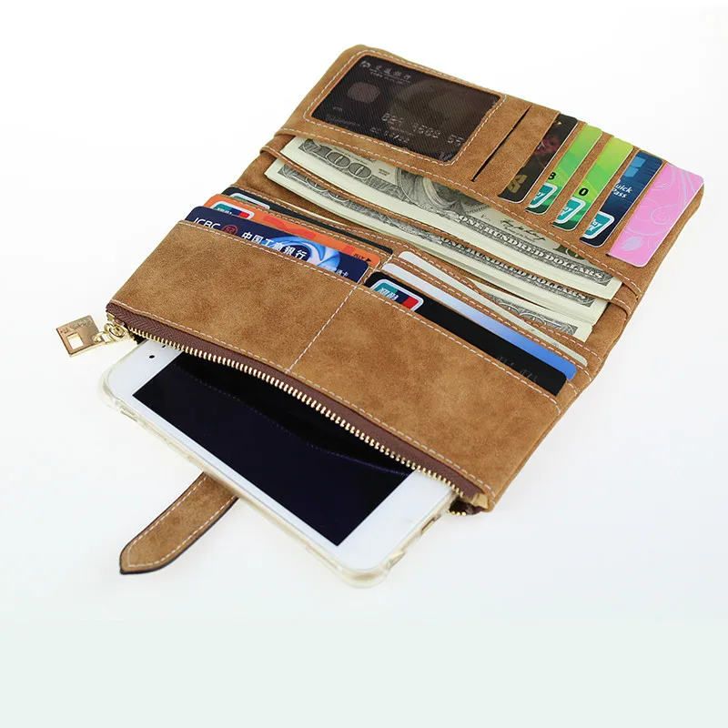 Известный бренд Длинный кошелек два сложения женские кошельки шнурок нубук кожа